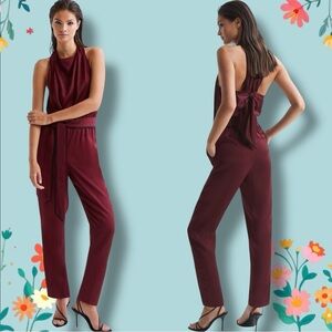 NWT Reiss ‘Frida’ Bow-Back Sleeveless Cowl-Neck Jumpsuit in Burgundy Red Size 2